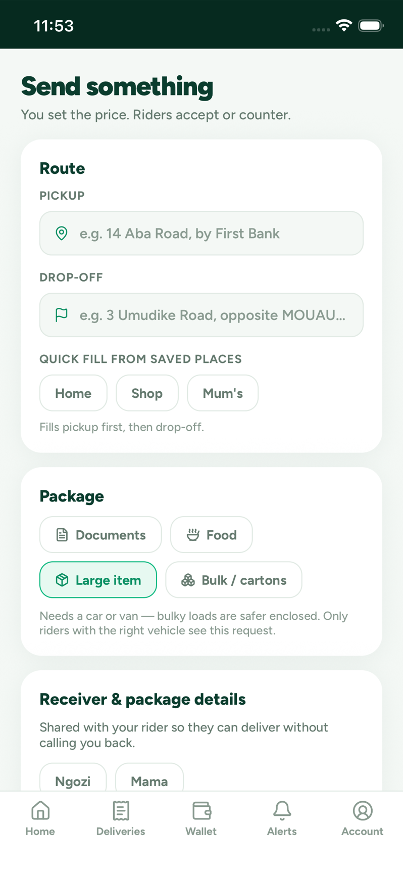 Logiquick app. Post a delivery and name your price